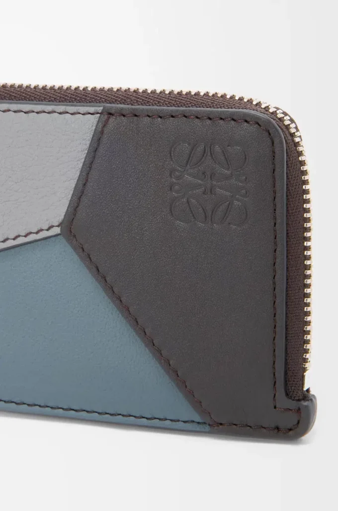 Porte-cartes et monnaie Puzzle en cuir de veau classique gris asphalte/bleu tempête Porte-cartes et monnaie Puzzle en cuir de veau classique gris asphalte/bleu tempête
