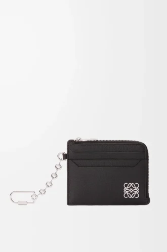Porte-cartes et porte-monnaie carré Anagram en cuir de veau grainé Black