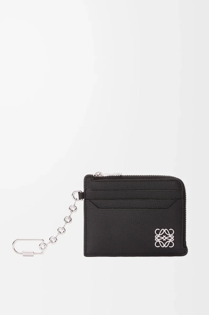 Porte-cartes et porte-monnaie carré Anagram en cuir de veau grainé Black