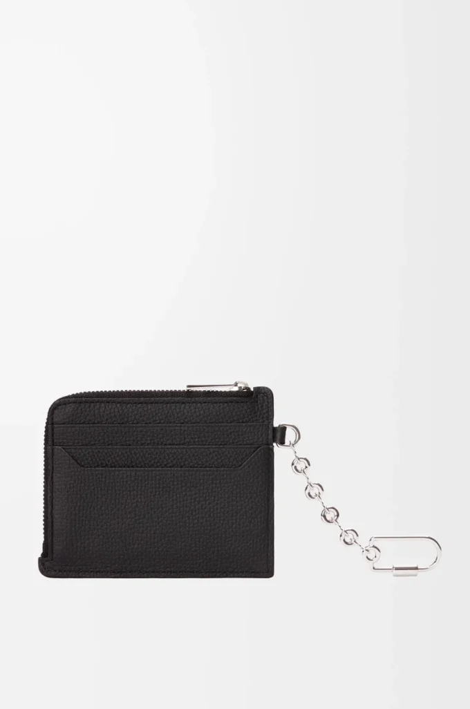 Porte-cartes et porte-monnaie carré Anagram en cuir de veau grainé Black