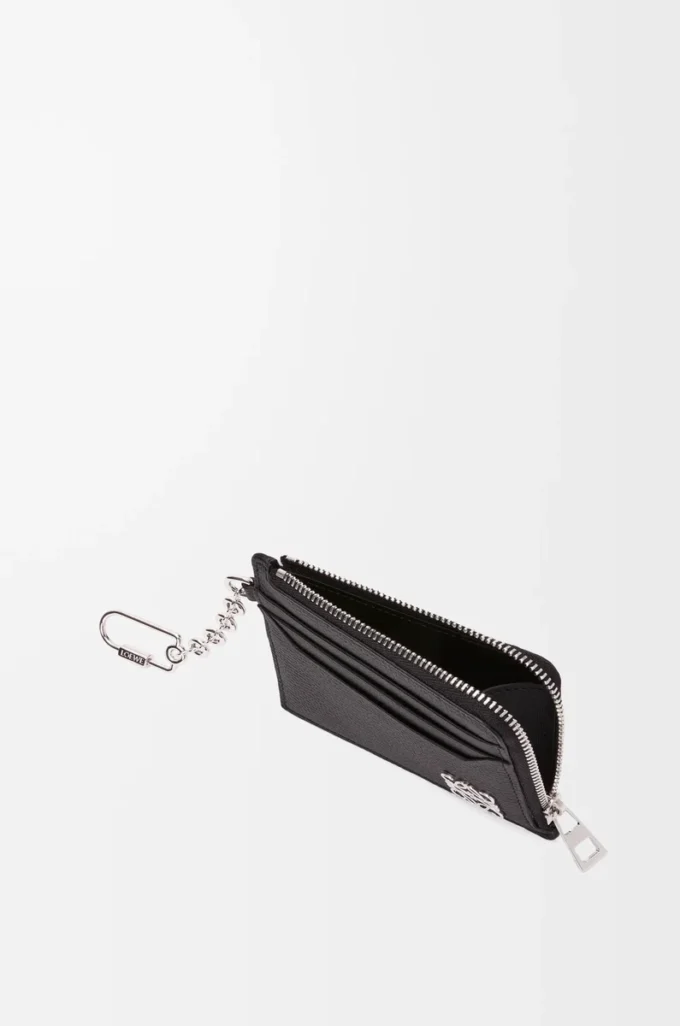 Porte-cartes et porte-monnaie carré Anagram en cuir de veau grainé Black