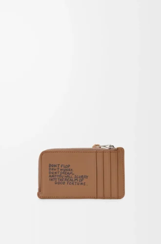Porte-cartes et porte-monnaie Cats en cuir de veau classique couleur moka