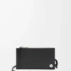Porte-cartes et porte-monnaie Pebble Slider en cuir de veau nappa brillant noir/kaki foncé