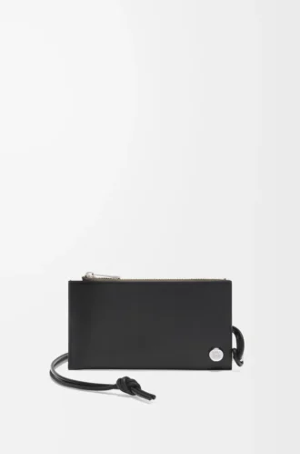 Porte-cartes et porte-monnaie Pebble Slider en cuir de veau nappa brillant noir/kaki foncé Porte-cartes et porte-monnaie Pebble Slider en cuir de veau nappa brillant noir/kaki foncé