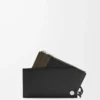 Porte-cartes et porte-monnaie Pebble Slider en cuir de veau nappa brillant noir/kaki foncé