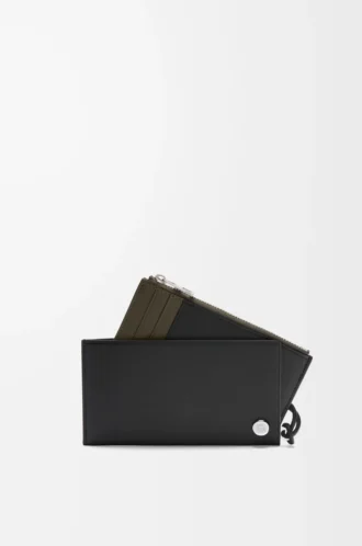 Porte-cartes et porte-monnaie Pebble Slider en cuir de veau nappa brillant noir/kaki foncé Porte-cartes et porte-monnaie Pebble Slider en cuir de veau nappa brillant noir/kaki foncé