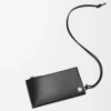 Porte-cartes et porte-monnaie Pebble Slider en cuir de veau nappa brillant noir/kaki foncé