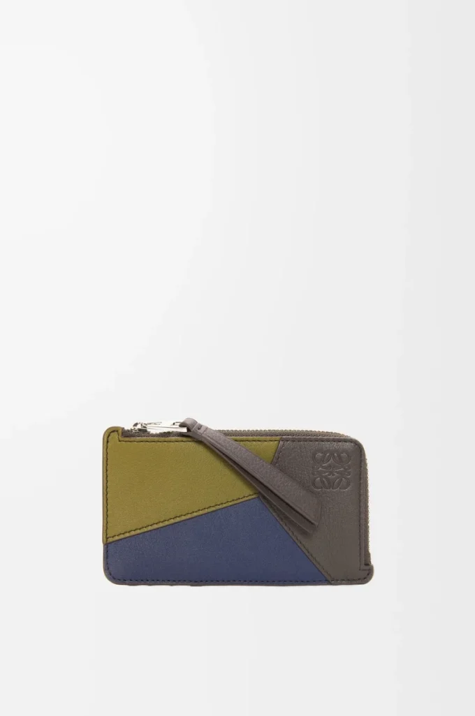 Porte-cartes et porte-monnaie Puzzle en cuir de veau classique Olive/Marron foncé Porte-cartes et porte-monnaie Puzzle en cuir de veau classique Olive/Marron foncé