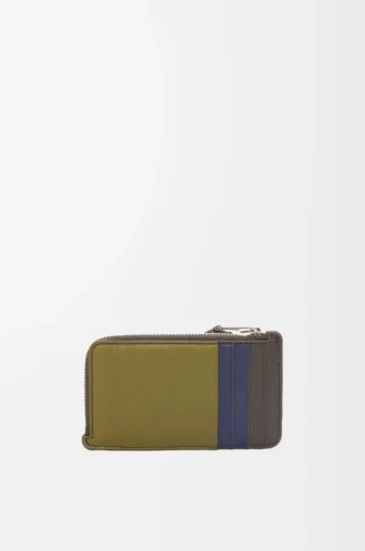 Porte-cartes et porte-monnaie Puzzle en cuir de veau classique Olive/Marron foncé