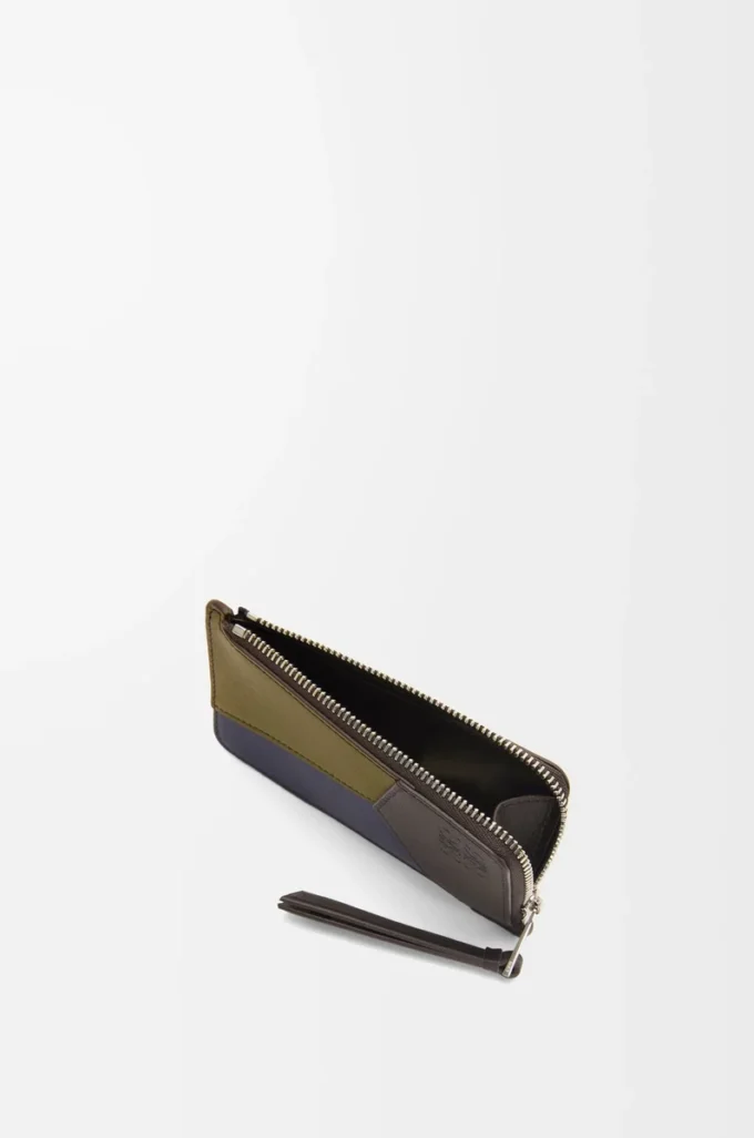 Porte-cartes et porte-monnaie Puzzle en cuir de veau classique Olive/Marron foncé Porte-cartes et porte-monnaie Puzzle en cuir de veau classique Olive/Marron foncé