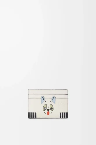 Porte-cartes Futurist Cat en cuir de veau classique blanc cassé