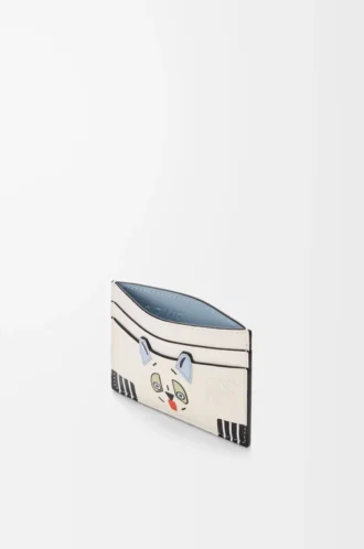 Porte-cartes Futurist Cat en cuir de veau classique blanc cassé