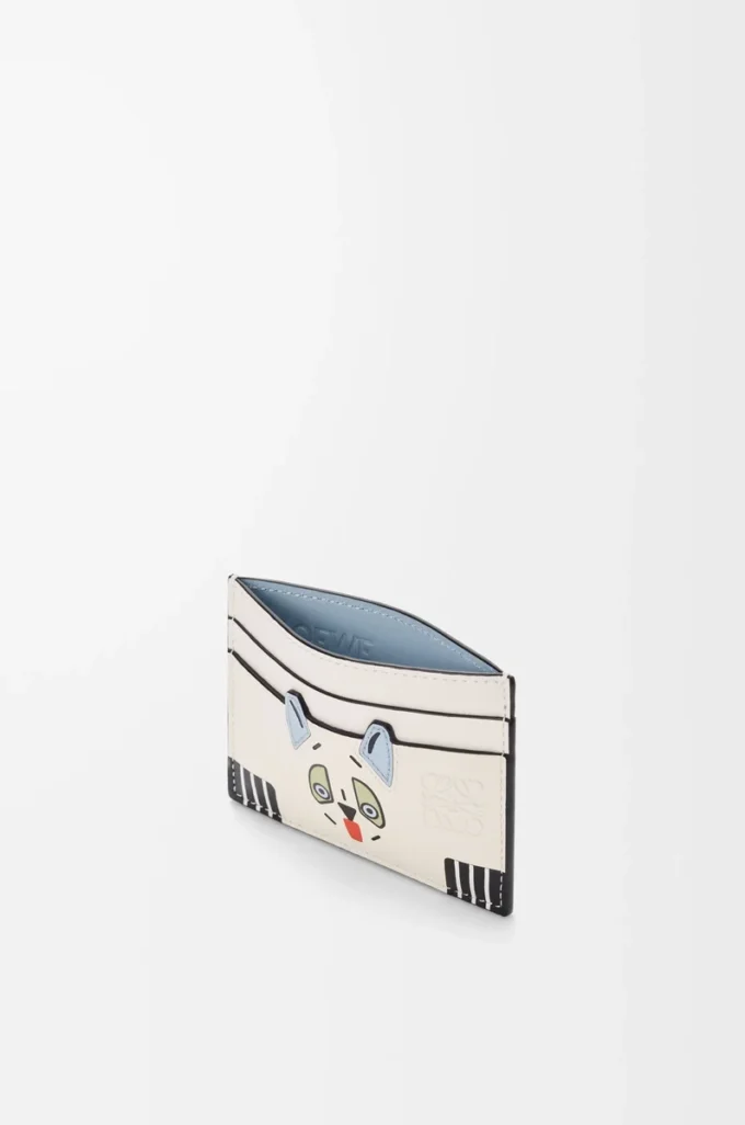 Porte-cartes Futurist Cat en cuir de veau classique blanc cassé Porte-cartes Futurist Cat en cuir de veau classique blanc cassé