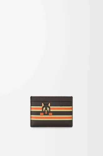 Porte-cartes Futurist Cat en cuir de veau classique uni Taupe foncé/Orange