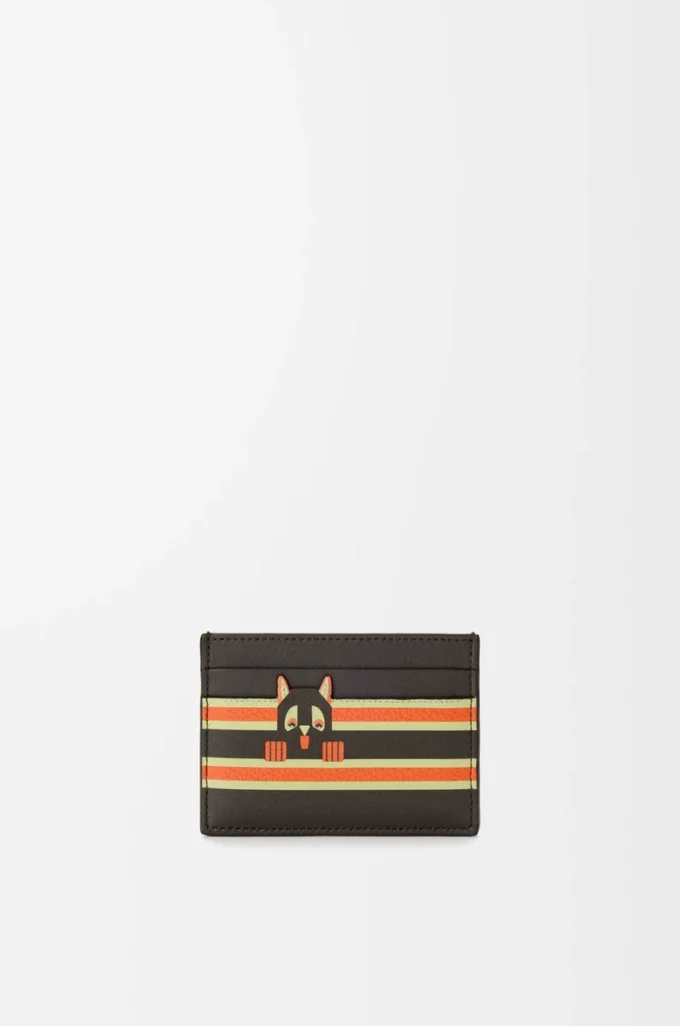 Porte-cartes Futurist Cat en cuir de veau classique uni Taupe foncé/Orange Porte-cartes Futurist Cat en cuir de veau classique uni Taupe foncé/Orange