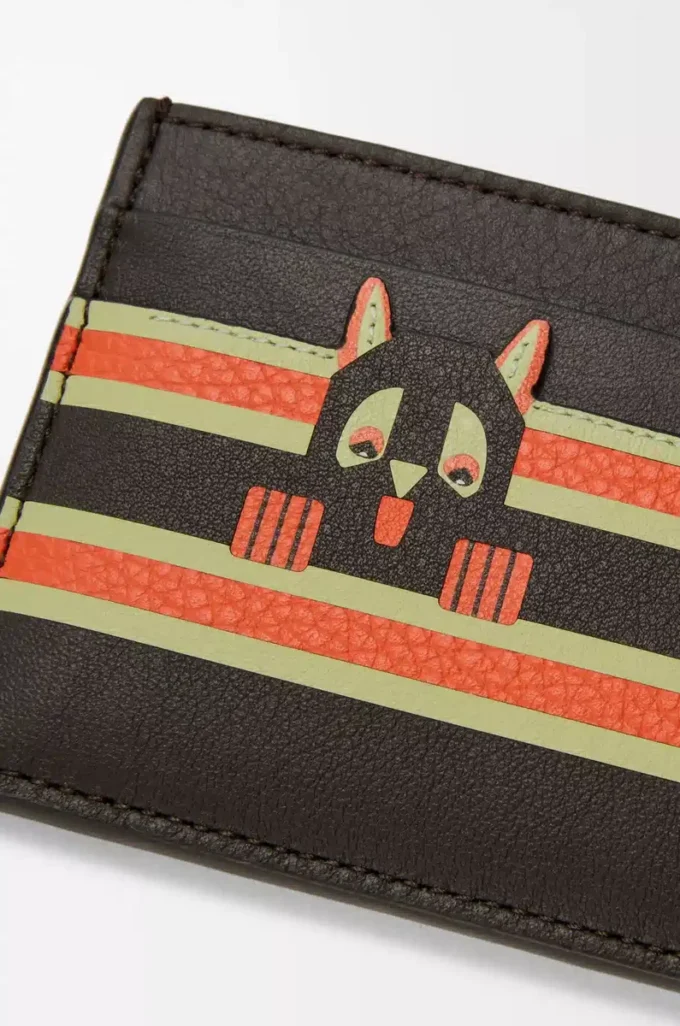 Porte-cartes Futurist Cat en cuir de veau classique uni Taupe foncé/Orange Porte-cartes Futurist Cat en cuir de veau classique uni Taupe foncé/Orange