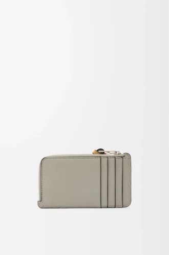 Porte-cartes à monnaie en cuir de veau grainé souple Shell Grey/Eucalyptus