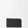 Porte-cartes à monnaie en cuir de veau satiné noir Porte-cartes à monnaie en cuir de veau satiné noir