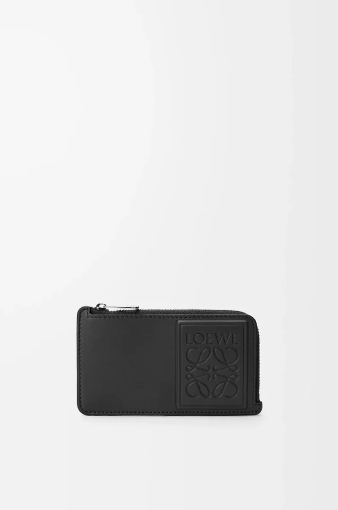 Porte-cartes à monnaie en cuir de veau satiné noir Porte-cartes à monnaie en cuir de veau satiné noir
