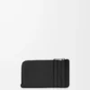 Porte-cartes à monnaie en cuir de veau satiné noir Porte-cartes à monnaie en cuir de veau satiné noir