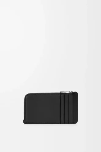 Porte-cartes à monnaie en cuir de veau satiné noir Porte-cartes à monnaie en cuir de veau satiné noir