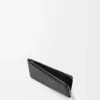 Porte-cartes à monnaie en cuir de veau satiné noir Porte-cartes à monnaie en cuir de veau satiné noir