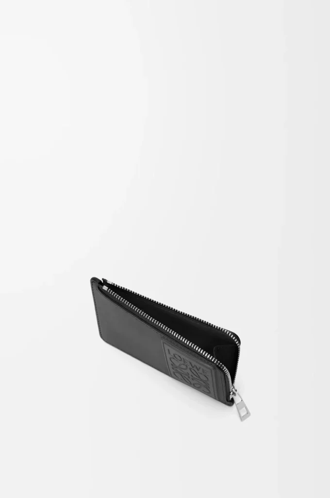 Porte-cartes à monnaie en cuir de veau satiné noir Porte-cartes à monnaie en cuir de veau satiné noir