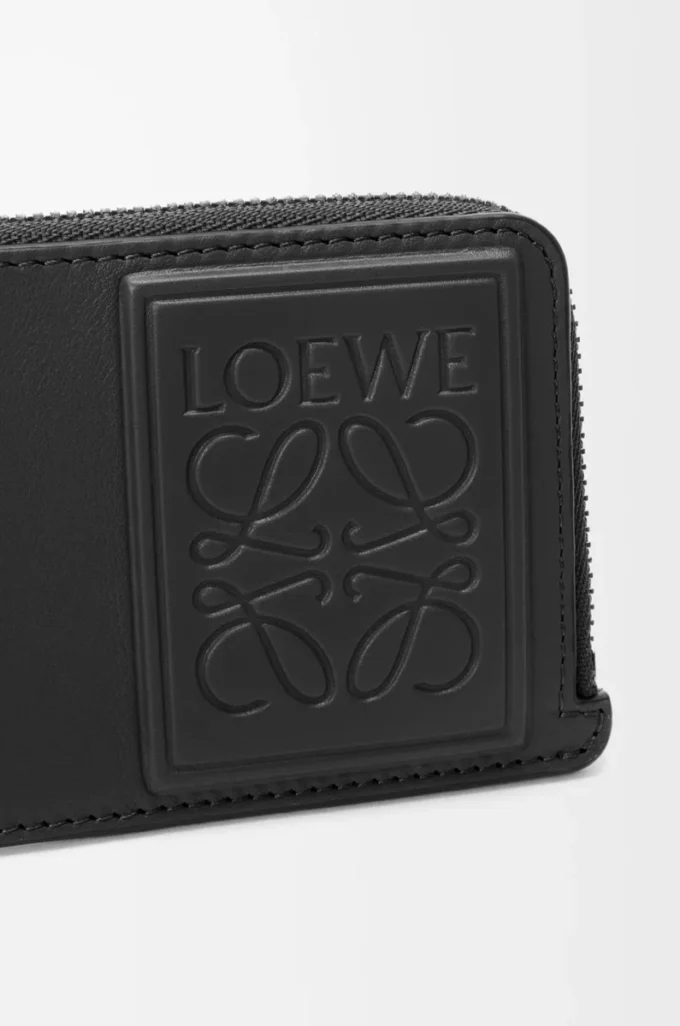 Porte-cartes à monnaie en cuir de veau satiné noir Porte-cartes à monnaie en cuir de veau satiné noir
