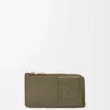 Porte-cartes à monnaie en cuir de veau satiné vert kaki Porte-cartes à monnaie en cuir de veau satiné vert kaki