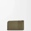 Porte-cartes à monnaie en cuir de veau satiné vert kaki Porte-cartes à monnaie en cuir de veau satiné vert kaki