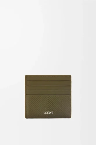 Porte-cartes ouvert en cuir de veau classique texturé Dark Khaki Porte-cartes ouvert en cuir de veau classique texturé Dark Khaki