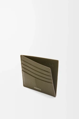 Porte-cartes ouvert en cuir de veau classique texturé Dark Khaki Porte-cartes ouvert en cuir de veau classique texturé Dark Khaki