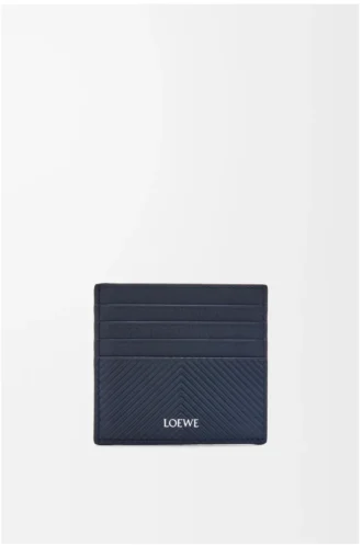 Porte-cartes ouvert en cuir de veau classique texturé Deep Navy Porte-cartes ouvert en cuir de veau classique texturé Deep Navy