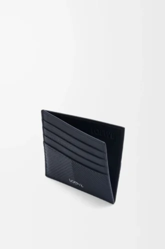 Porte-cartes ouvert en cuir de veau classique texturé Deep Navy Porte-cartes ouvert en cuir de veau classique texturé Deep Navy
