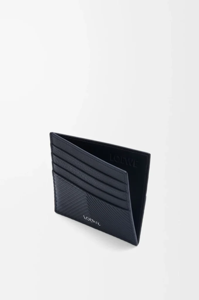 Porte-cartes ouvert en cuir de veau classique texturé Deep Navy Porte-cartes ouvert en cuir de veau classique texturé Deep Navy