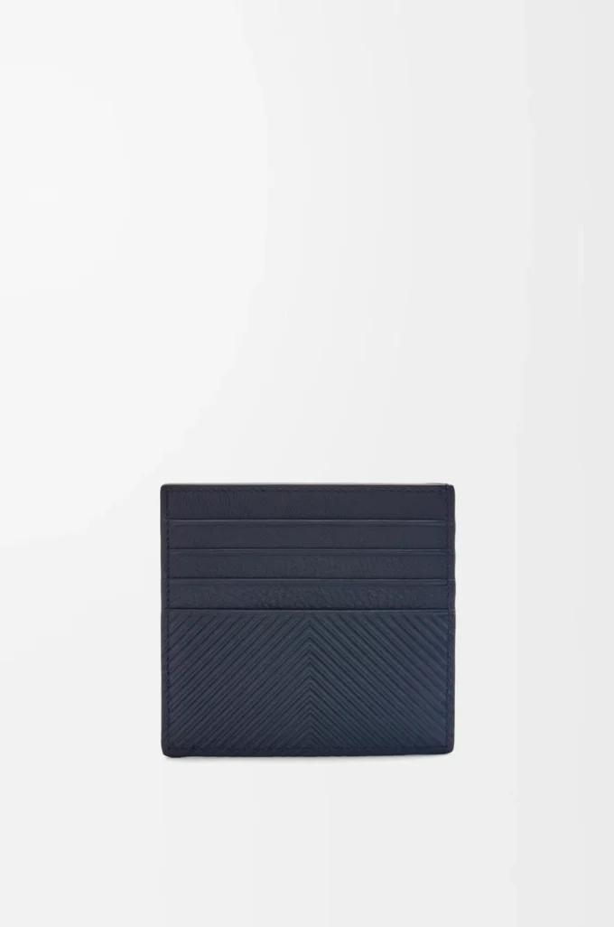 Porte-cartes ouvert en cuir de veau classique texturé Deep Navy Porte-cartes ouvert en cuir de veau classique texturé Deep Navy