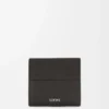 Porte-cartes ouvert en cuir de veau classique texturé gris foncé Porte-cartes ouvert en cuir de veau classique texturé gris foncé