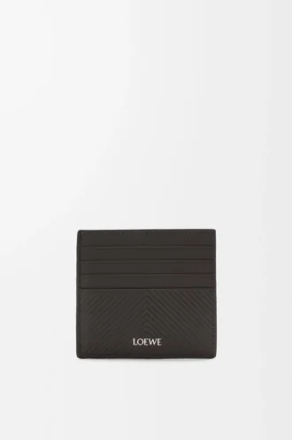 Porte-cartes ouvert en cuir de veau classique texturé gris foncé