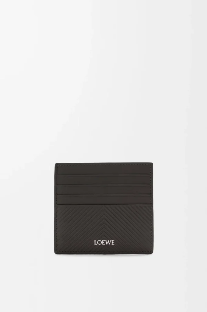 Porte-cartes ouvert en cuir de veau classique texturé gris foncé Porte-cartes ouvert en cuir de veau classique texturé gris foncé