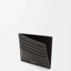Porte-cartes ouvert en cuir de veau classique texturé gris foncé Porte-cartes ouvert en cuir de veau classique texturé gris foncé