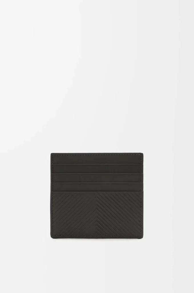 Porte-cartes ouvert en cuir de veau classique texturé gris foncé Porte-cartes ouvert en cuir de veau classique texturé gris foncé