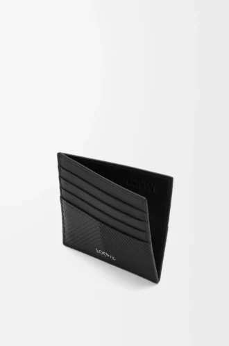Porte-cartes ouvert en cuir de veau classique texturé noir Porte-cartes ouvert en cuir de veau classique texturé noir