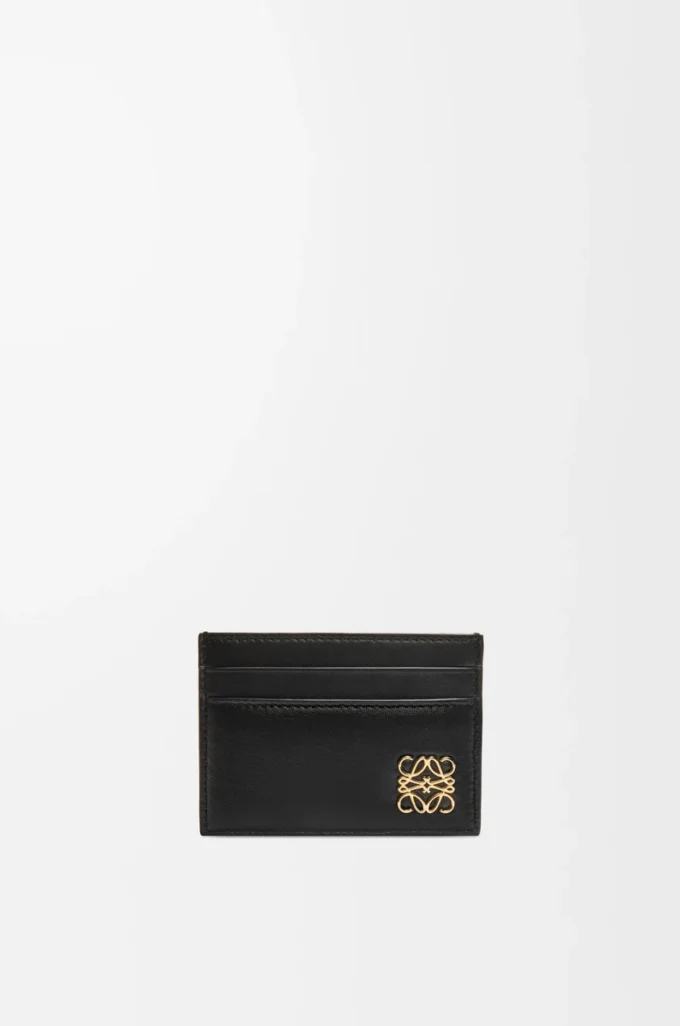 Porte-cartes Puffer Anagram en cuir de veau nappa brillant Noir