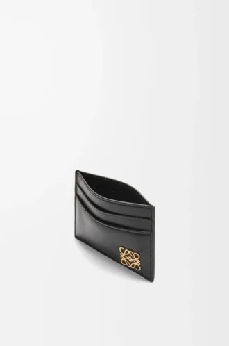Porte-cartes Puffer Anagram en cuir de veau nappa brillant Noir