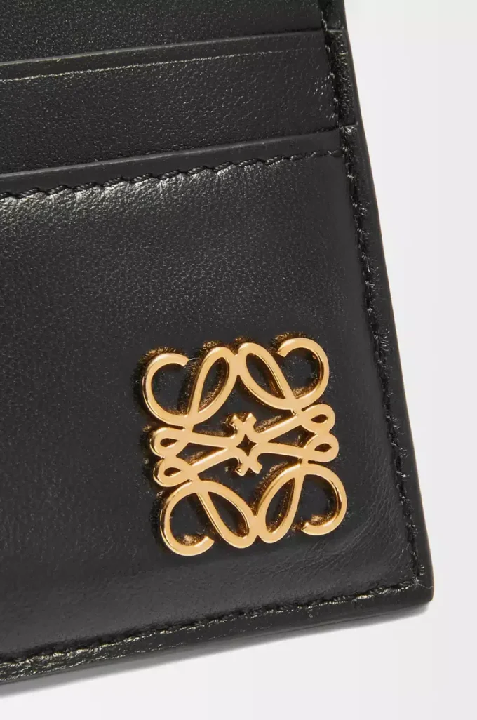 Porte-cartes Puffer Anagram en cuir de veau nappa brillant Noir