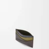 Porte-cartes Puzzle en cuir de veau classique Olive/Marron foncé