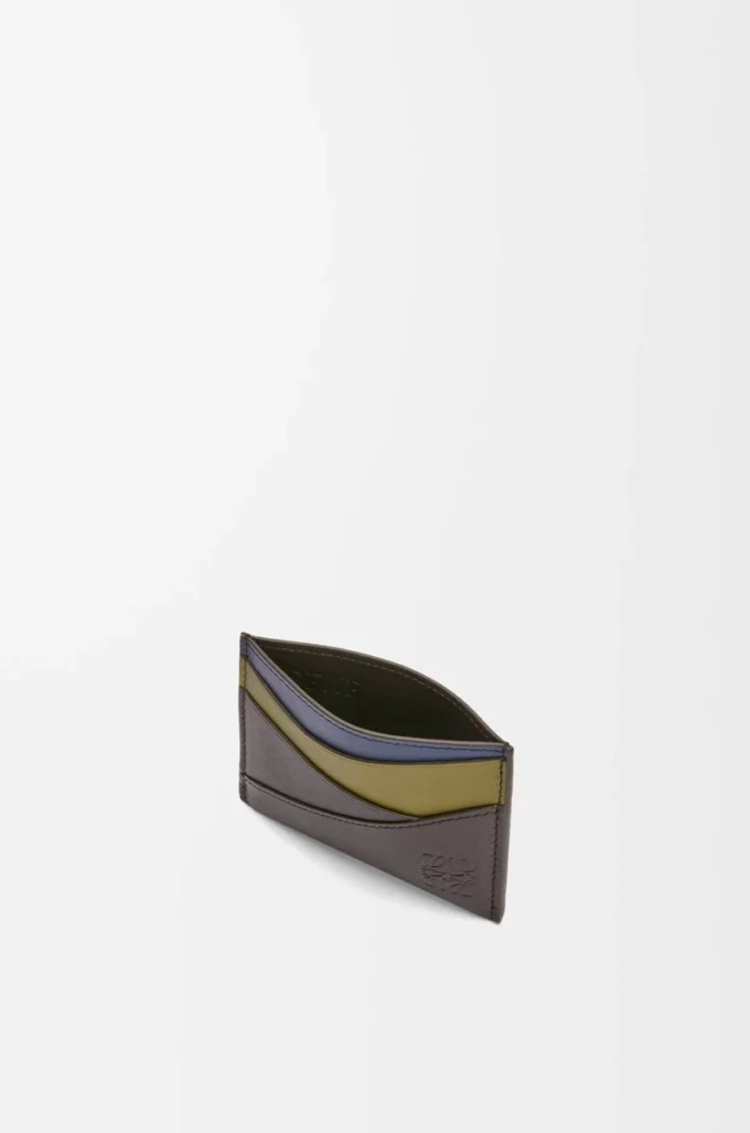 Porte-cartes Puzzle en cuir de veau classique Olive/Marron foncé