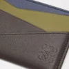 Porte-cartes Puzzle en cuir de veau classique Olive/Marron foncé