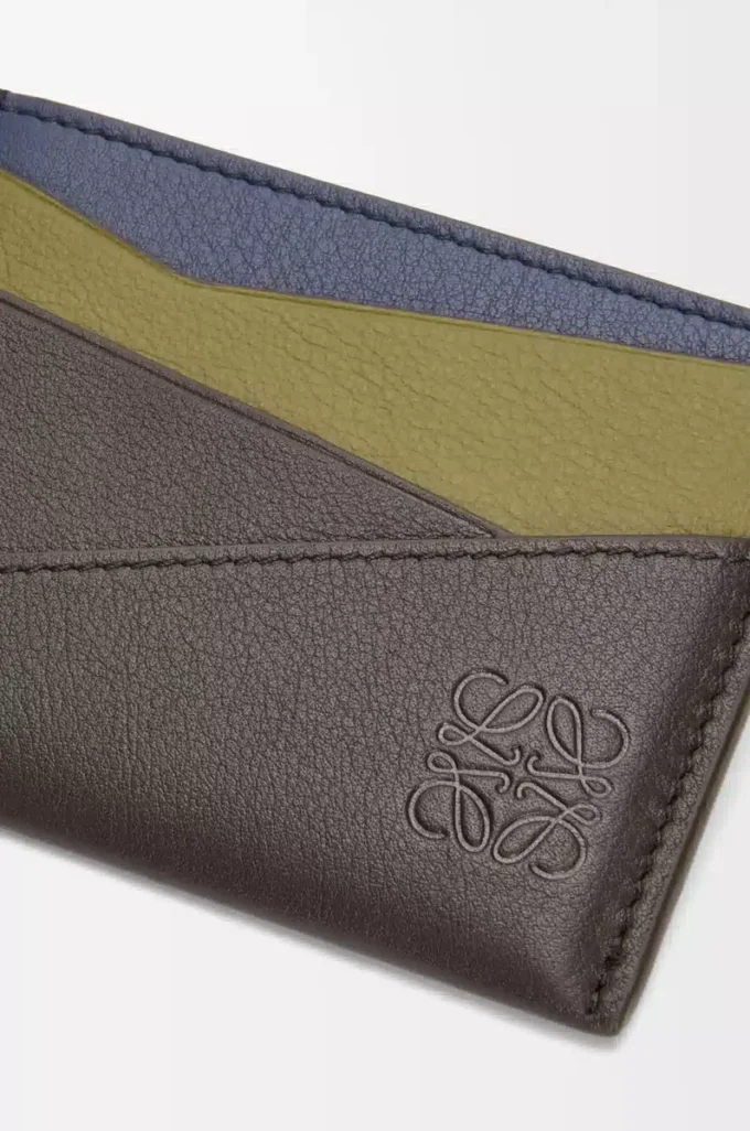 Porte-cartes Puzzle en cuir de veau classique Olive/Marron foncé