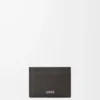 Porte-cartes uni en cuir de veau classique texturé gris foncé Porte-cartes uni en cuir de veau classique texturé gris foncé